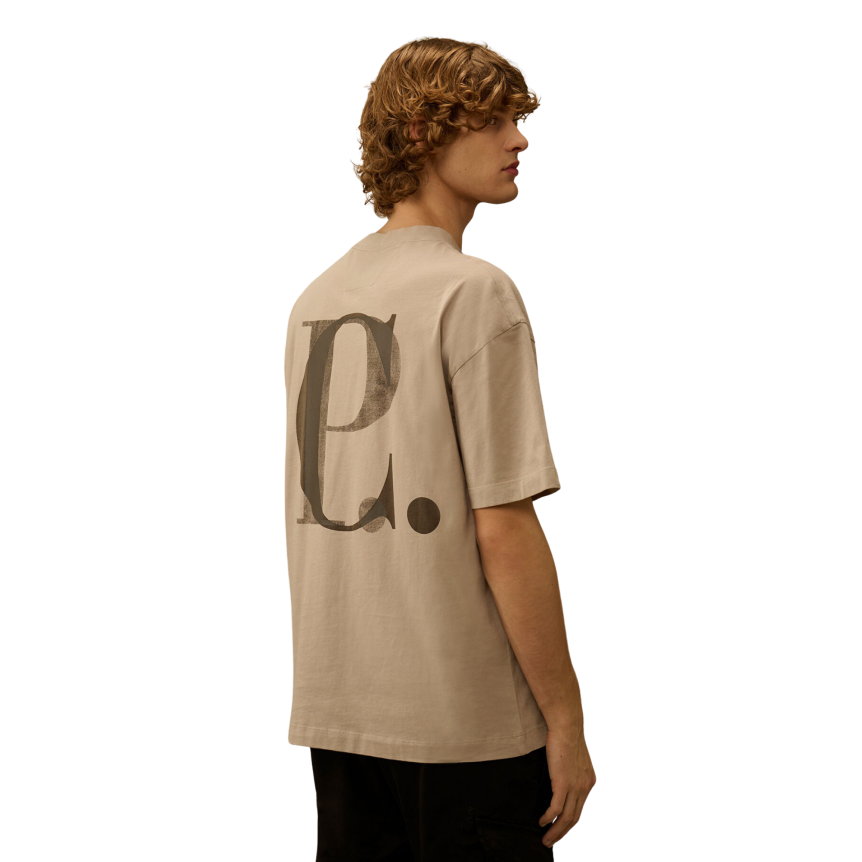 T-shirt manche courte CP COMPANY col rond coton gris beige gros CP dos