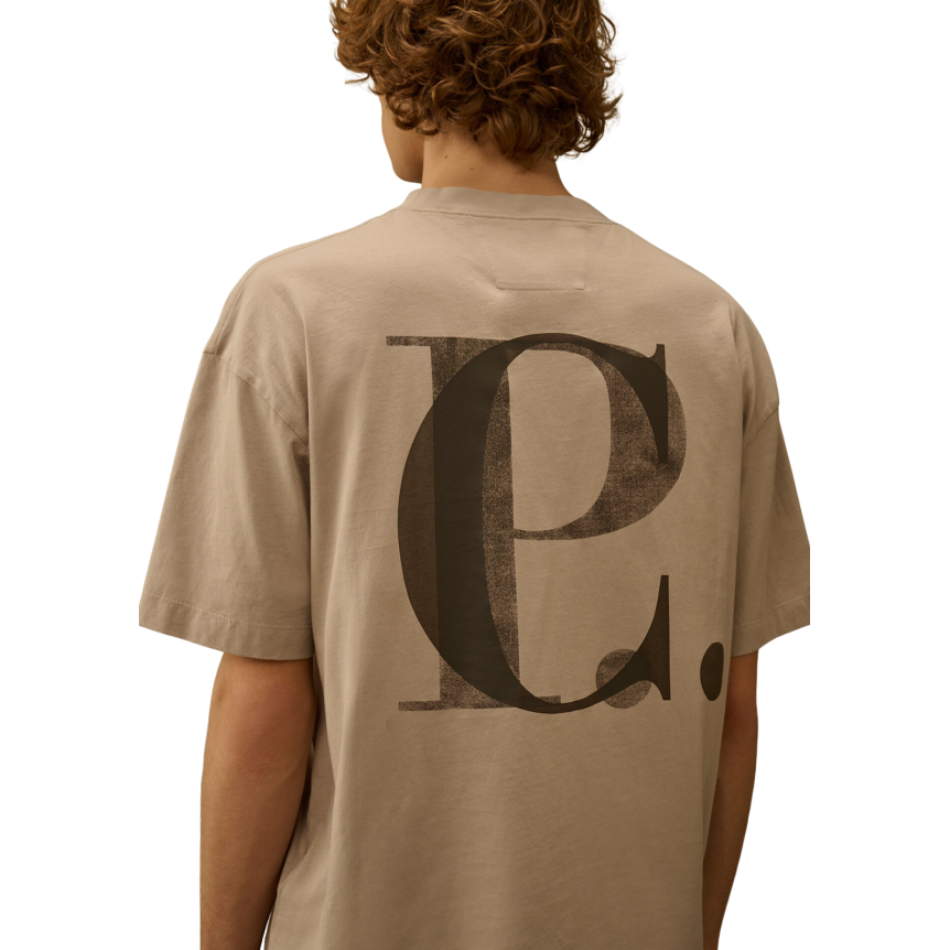 T-shirt manche courte CP COMPANY col rond coton gris beige gros CP dos