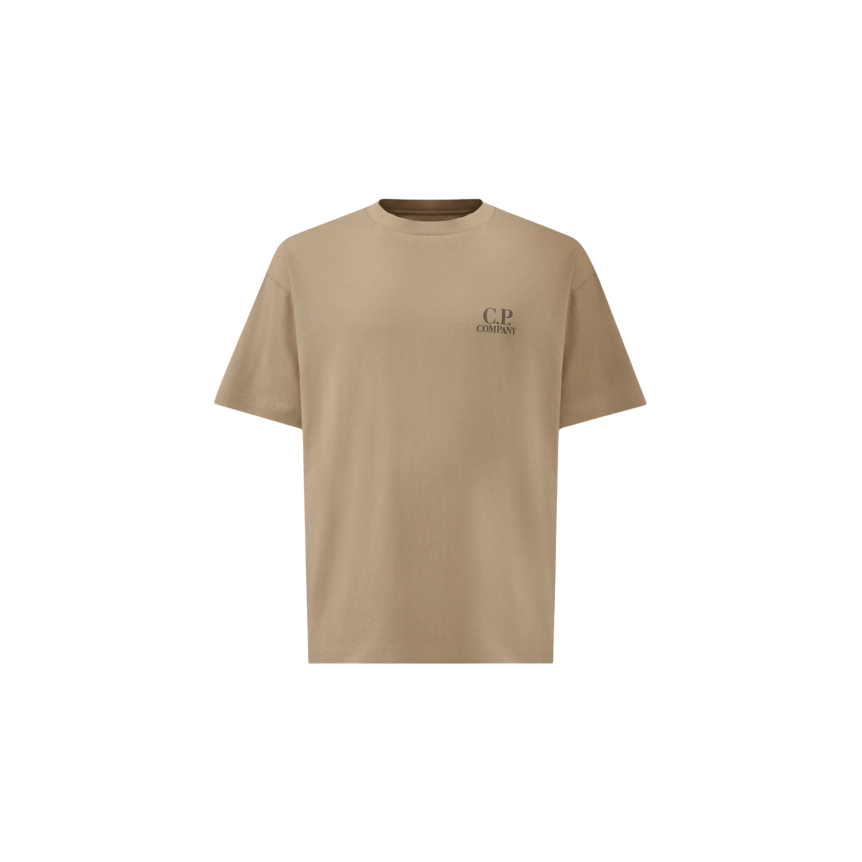 T-shirt col rond manche courte coton gris beige gros logo CP Company dos