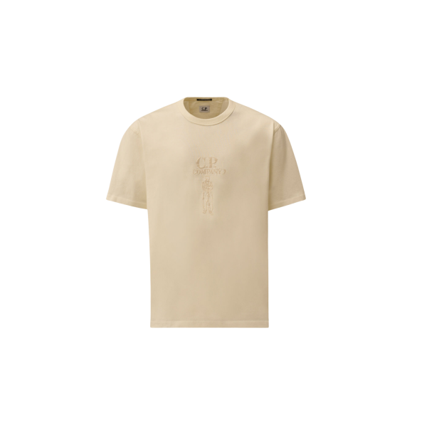 T-shirt manche courte CP COMPANY col rond coton blanc broderie British Sailor poitrine