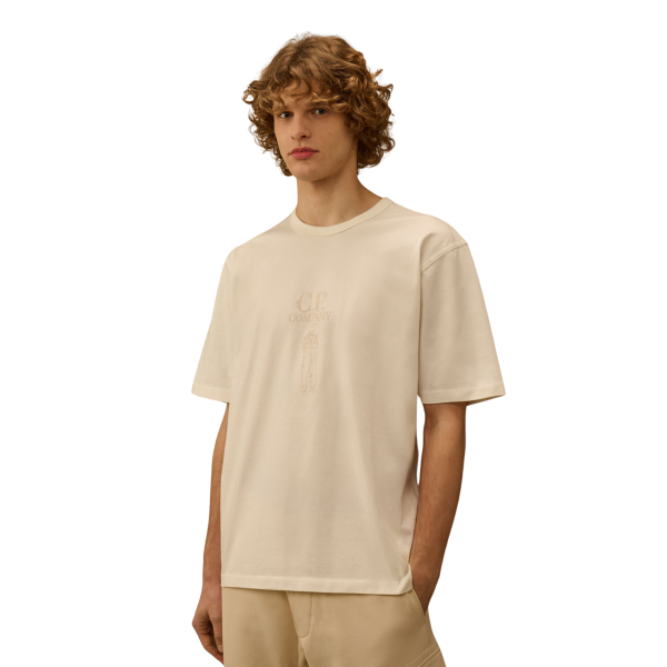 T-shirt manche courte CP COMPANY col rond coton blanc broderie British Sailor poitrine