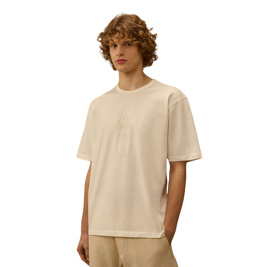 T-shirt manche courte CP COMPANY col rond coton blanc broderie British Sailor poitrine