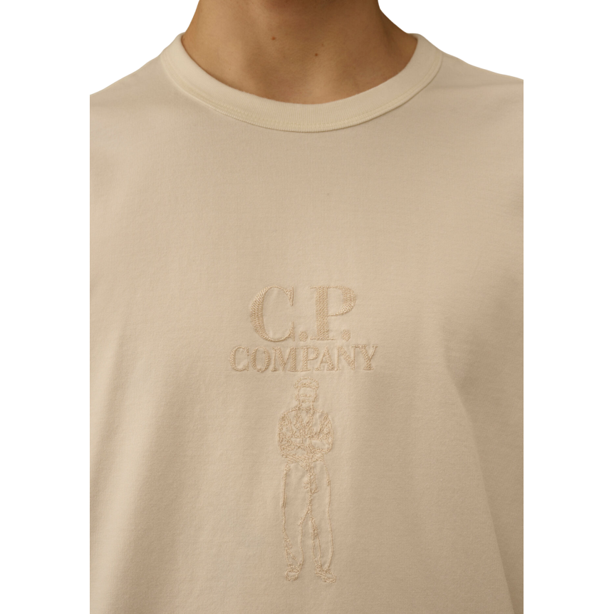 T-shirt manche courte CP COMPANY col rond coton blanc broderie British Sailor poitrine