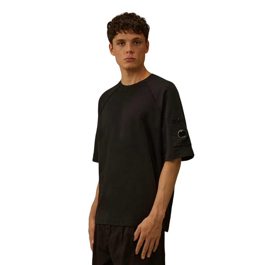 T-shirt col rond manche raglan CP COMPANY polaire noir lentille