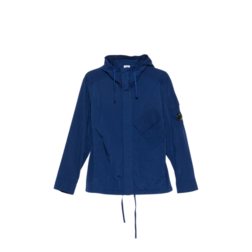 Blouson zippé à capuche CP COMPANY nylon Chrome-R bleu lentille manche