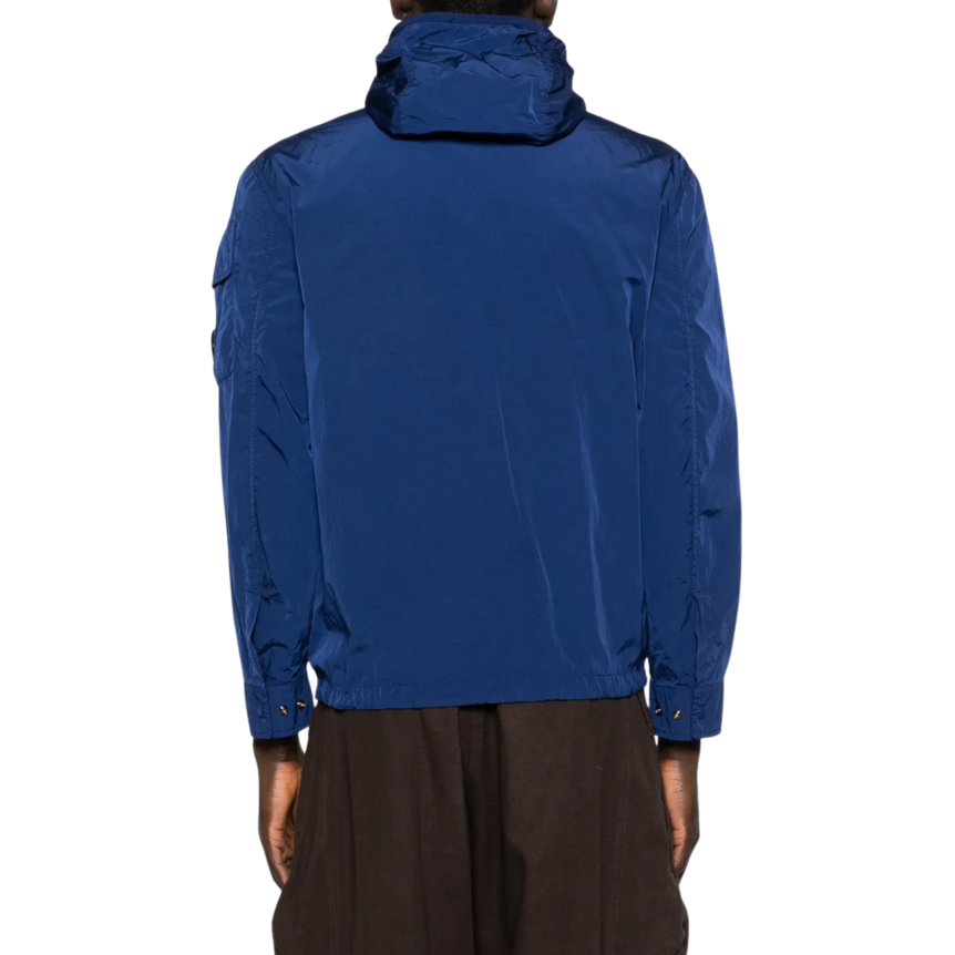 Blouson zippé à capuche CP COMPANY nylon Chrome-R bleu lentille manche