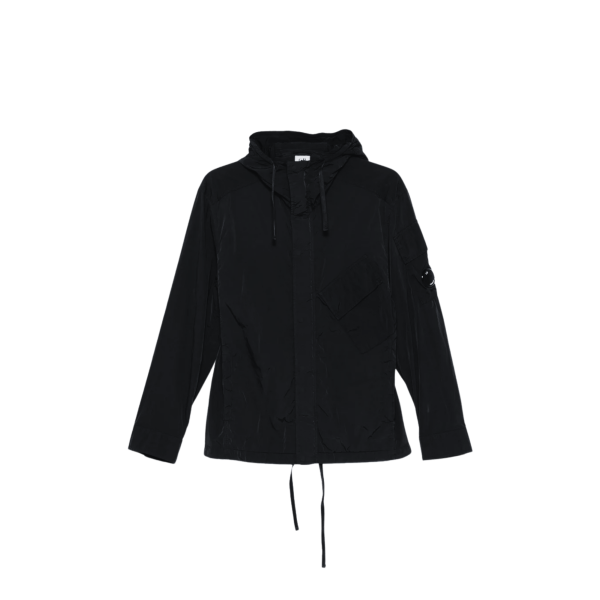 Blouson zippé à capuche CP COMPANY nylon Chrome-R noir lentille manche