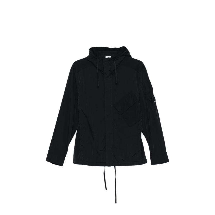 Blouson zippé à capuche CP COMPANY nylon Chrome-R noir lentille manche