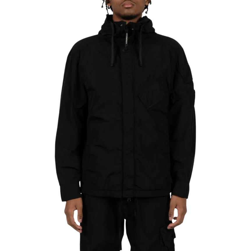 Blouson zippé à capuche CP COMPANY nylon Chrome-R noir lentille manche