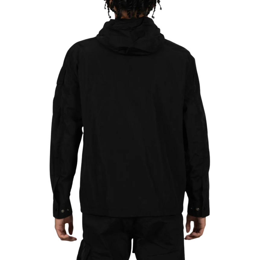 Blouson zippé à capuche CP COMPANY nylon Chrome-R noir lentille manche