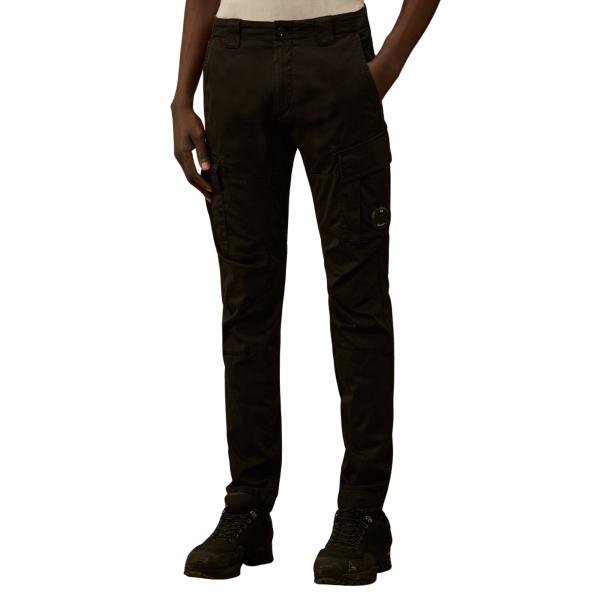 Pantalon cargo CP COMPANY coton satin stretch noir lentille poche