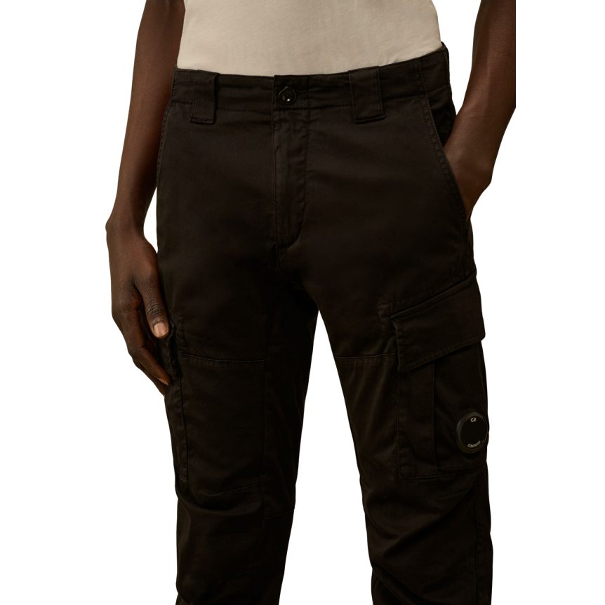 Pantalon cargo CP COMPANY coton satin stretch noir lentille poche