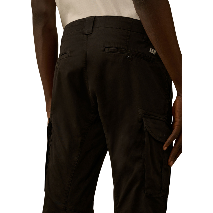 Pantalon cargo CP COMPANY coton satin stretch noir lentille poche