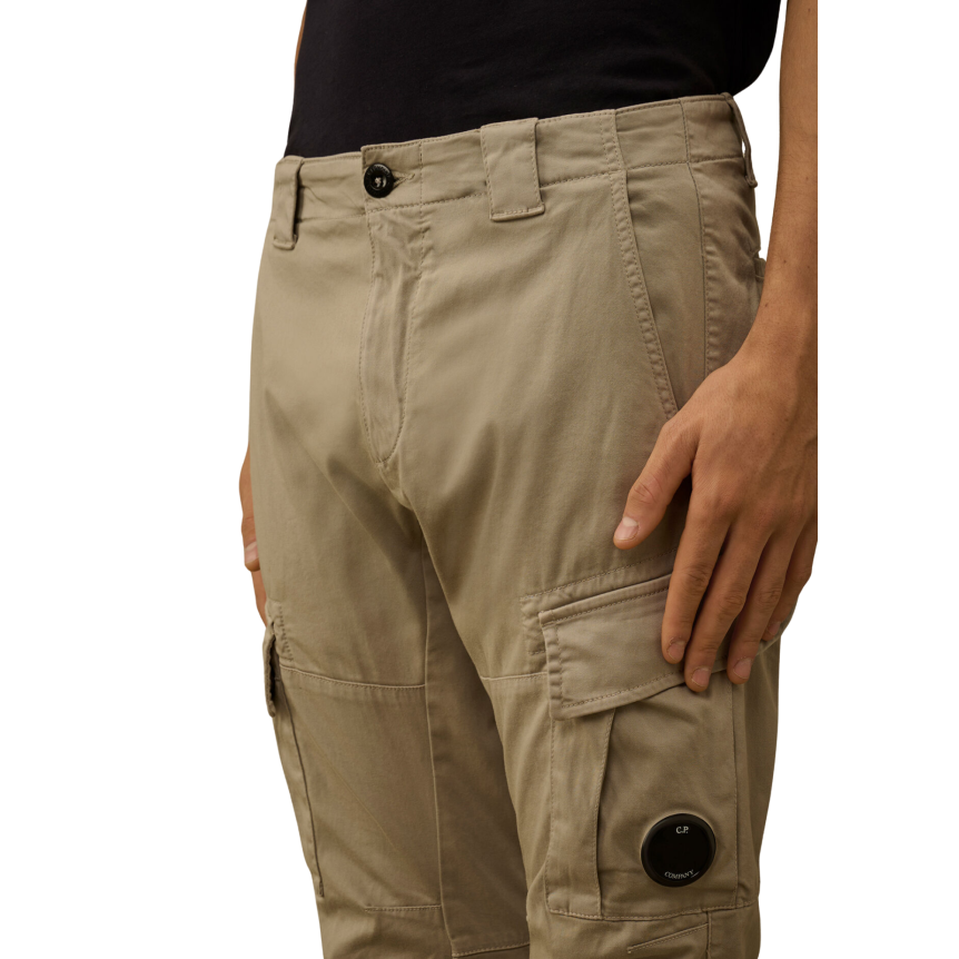 Pantalon cargo CP COMPANY coton satin stretch gris beige lentille poche