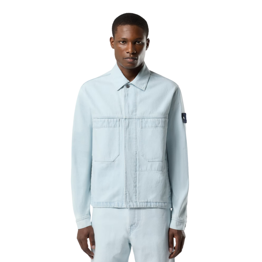 Veste coach STONE ISLAND bouton denim coton bleu ciel patch logo manche noir