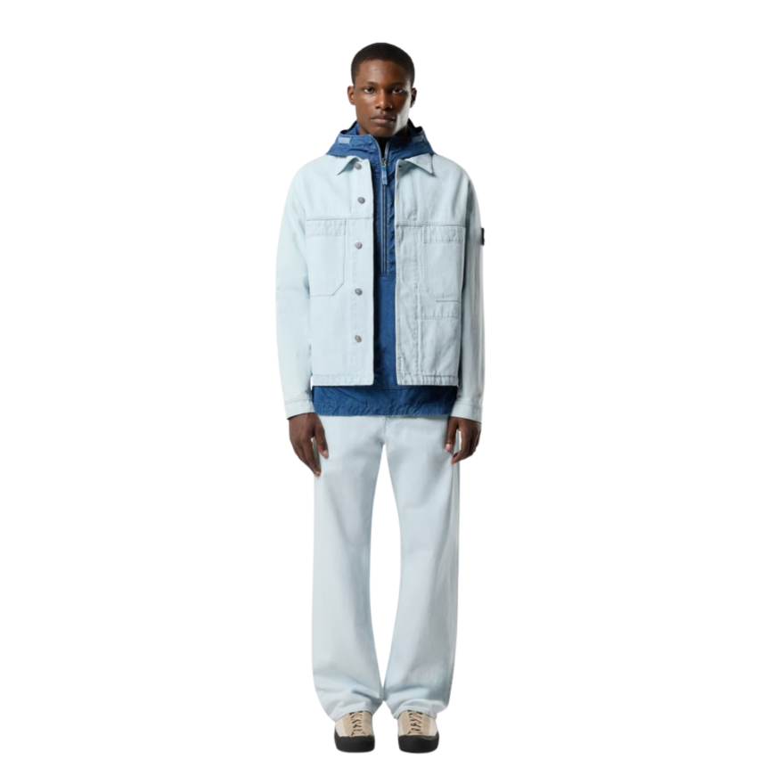 Veste coach STONE ISLAND bouton denim coton bleu ciel patch logo manche noir