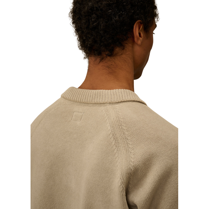 Pull CP COMPANY col polo coton chenille gris beige lentille poche manche