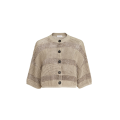 Cardigan court à boutons coton façon filet beige rayure brillantes