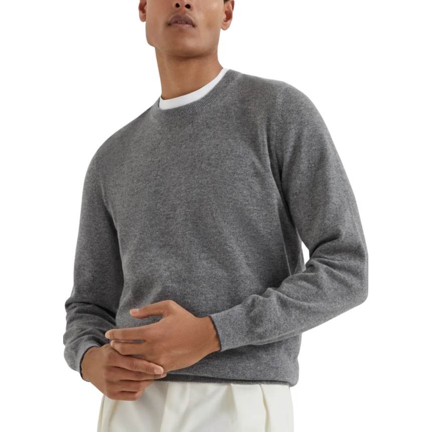 Pull col rond BRUNELLO CUCINELLI cachemire gris