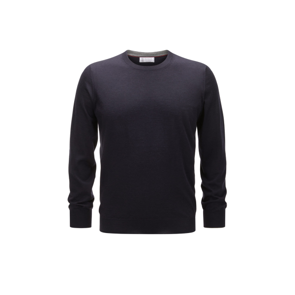 Pull col rond BRUNELLO CUCINELLI cachemire bleu marine