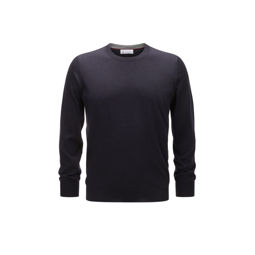 Pull col rond BRUNELLO CUCINELLI cachemire bleu marine