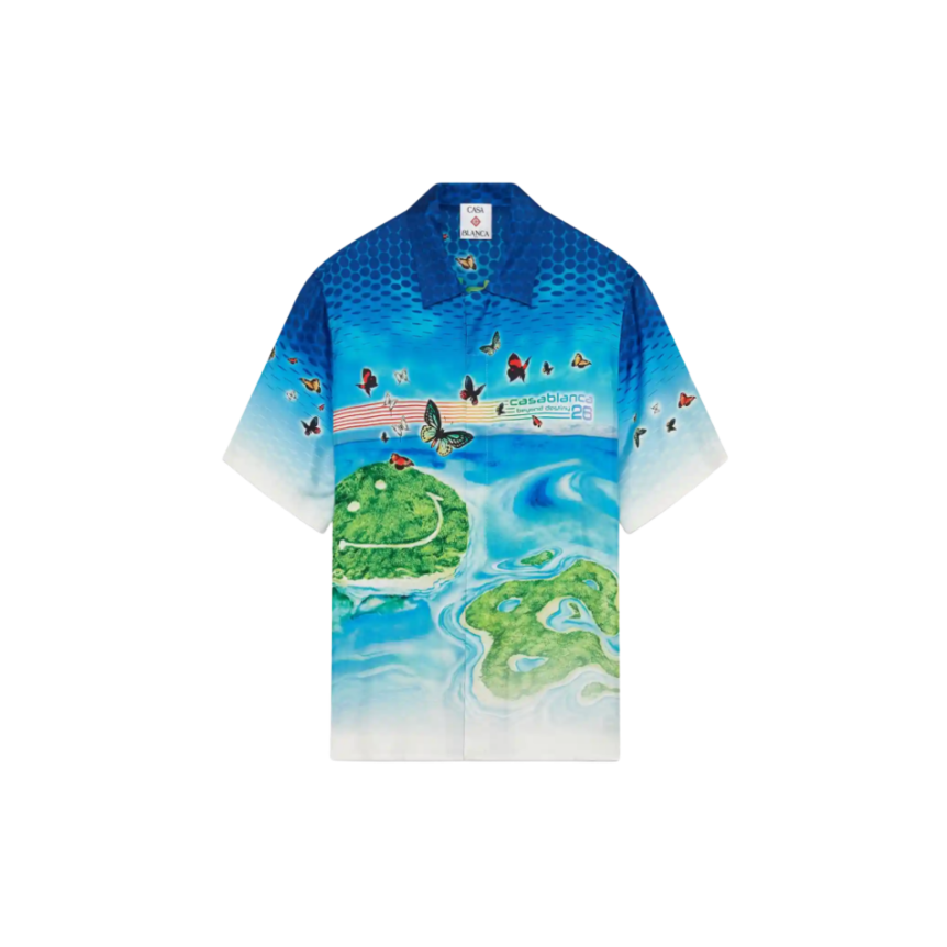 Chemise CASABLANCA manche courte soie Beyond Destiny bleu papillons