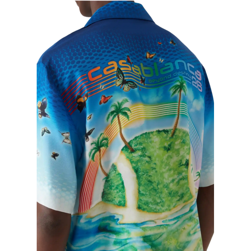Chemise CASABLANCA manche courte soie Beyond Destiny bleu papillons