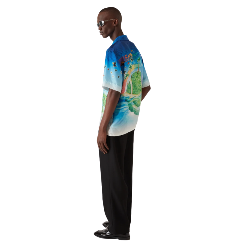 Chemise CASABLANCA manche courte soie Beyond Destiny bleu papillons