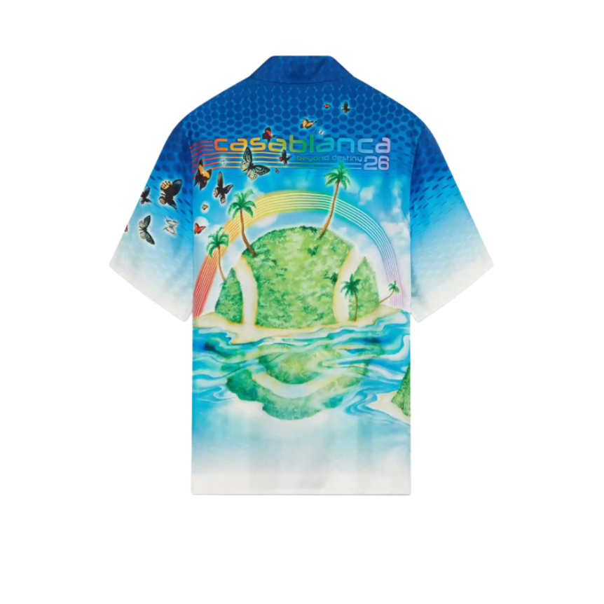 Chemise CASABLANCA manche courte soie Beyond Destiny bleu papillons