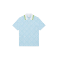 Polo manche courte coton jacquard bleu ciel col vert