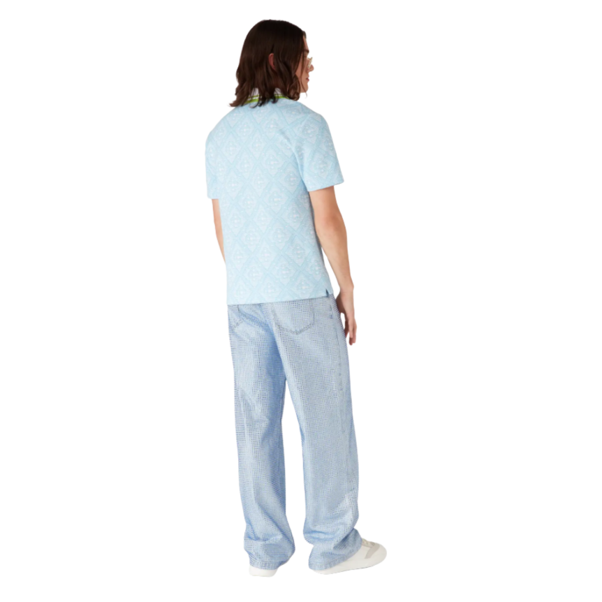 Polo manche courte CASABLANCA coton jacquard bleu ciel col vert