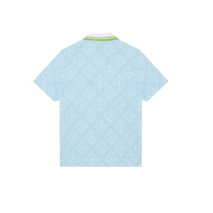 Polo manche courte CASABLANCA coton jacquard bleu ciel col vert