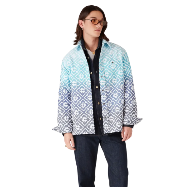CASABLANCA Veste chemise coton jacquard Monogramme Gradient tie & dye bleu