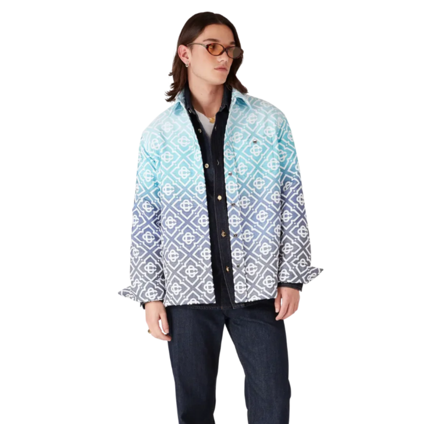 CASABLANCA Veste chemise coton jacquard Monogramme Gradient tie & dye bleu