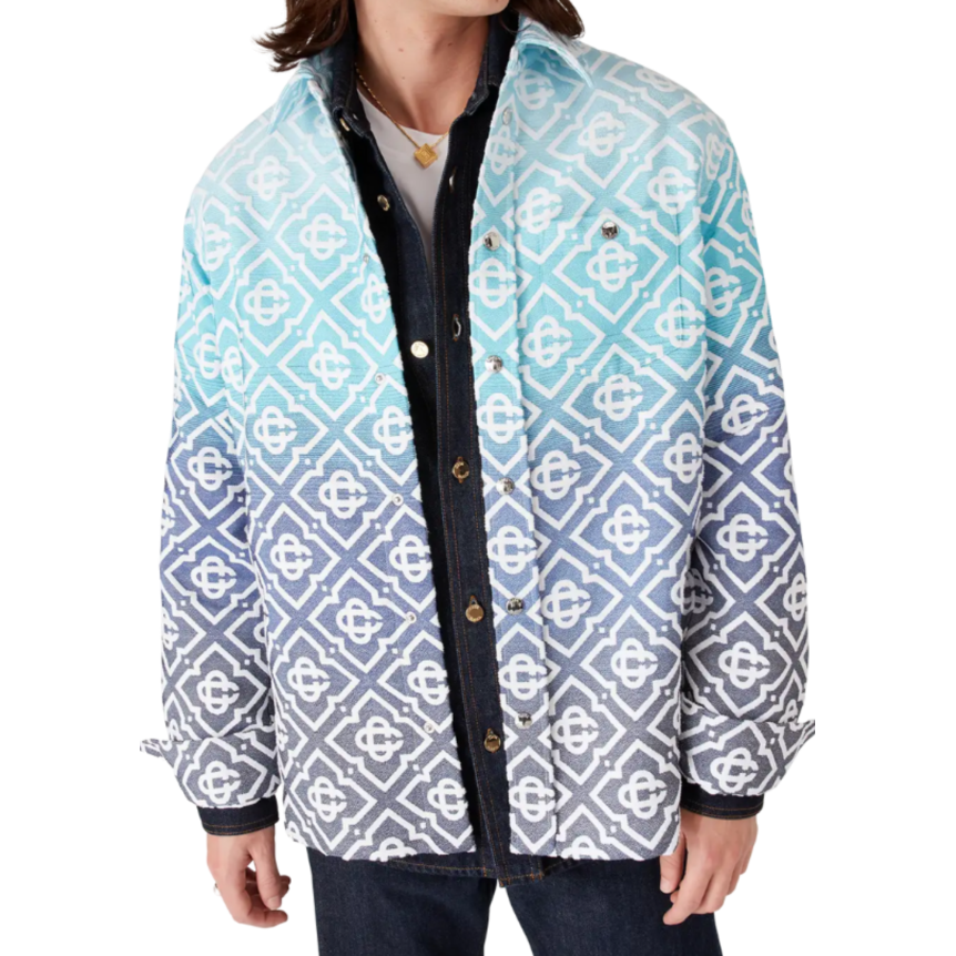 CASABLANCA Veste chemise coton jacquard Monogramme Gradient tie & dye bleu