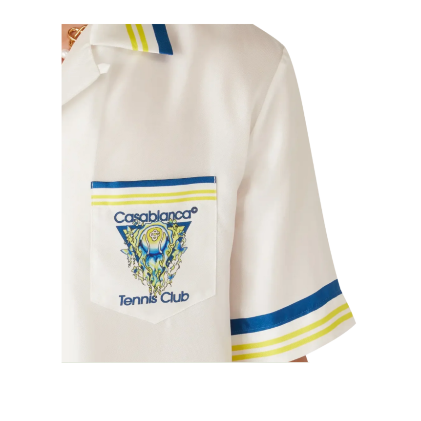 Chemise manche courte CASABLANCA soie blanc Tennis Club bleu jaune vert