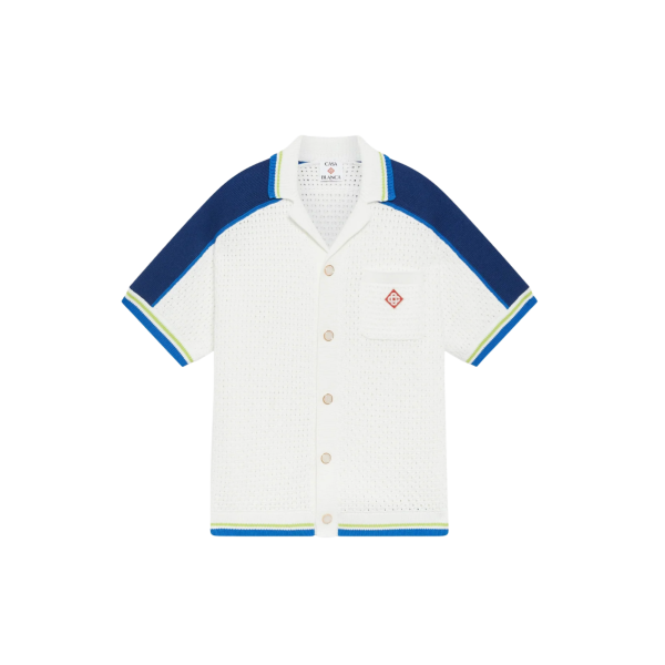 Chemise manche courte CASABLANCA coton mélangé crochet blanc bleu