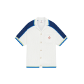Chemise manche courte coton mélangé crochet blanc bleu