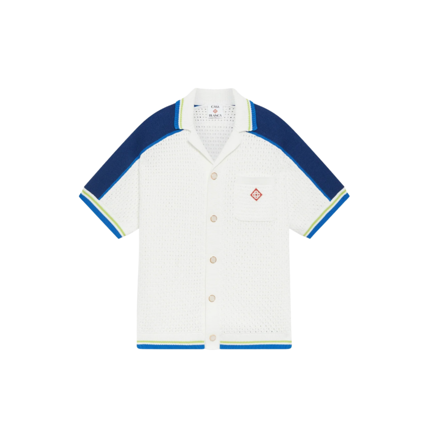 Chemise manche courte CASABLANCA coton mélangé crochet blanc bleu
