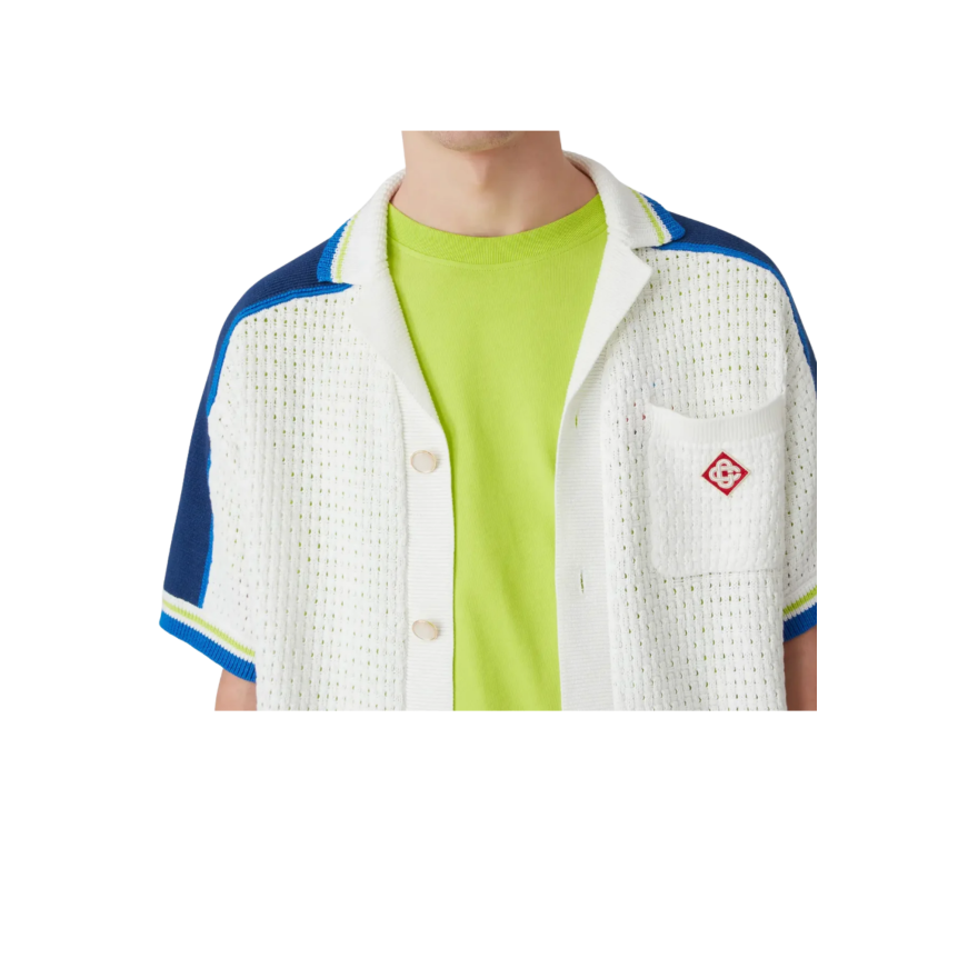 Chemise manche courte CASABLANCA coton mélangé crochet blanc bleu