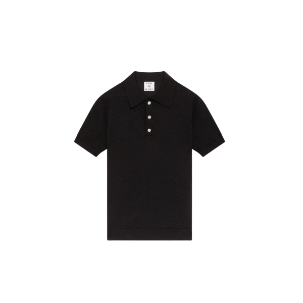 Pull polo manche courte CASABLANCA coton monogramme noir