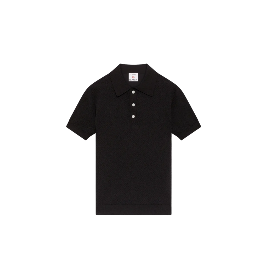 Pull polo manche courte CASABLANCA coton monogramme noir