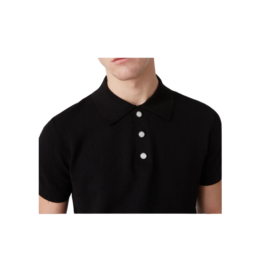 Pull polo manche courte CASABLANCA coton monogramme noir