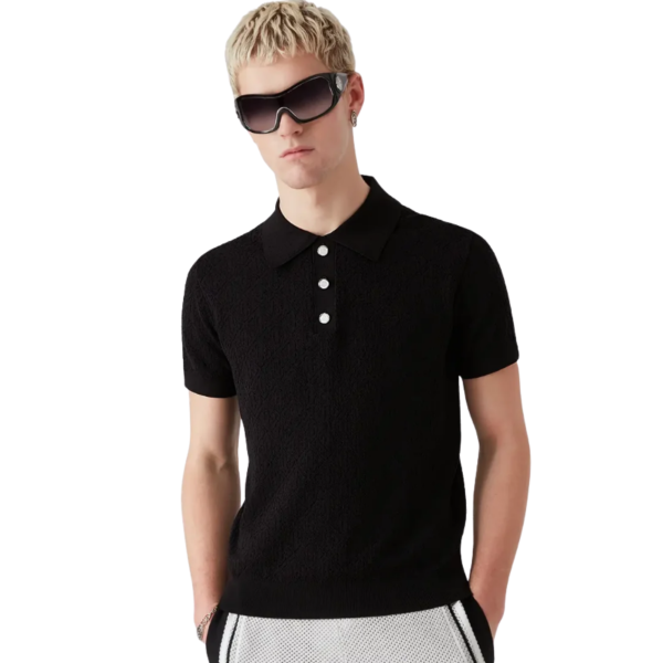 Pull polo manche courte CASABLANCA coton monogramme noir