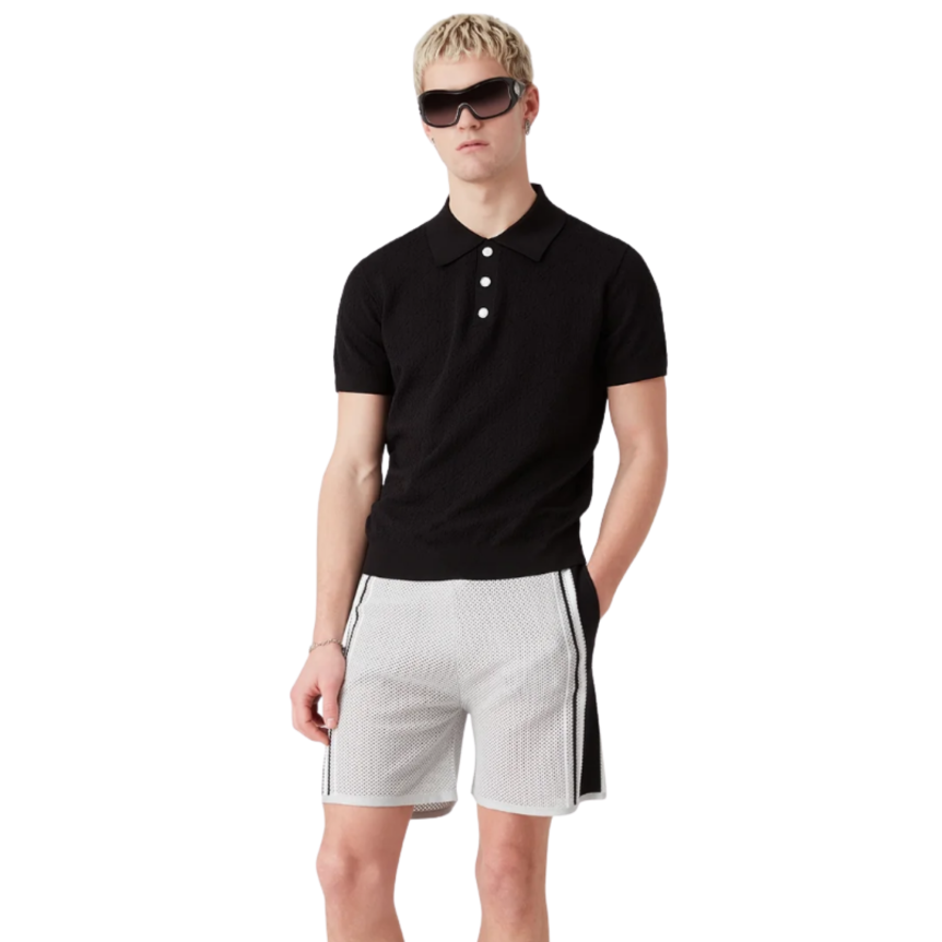 Pull polo manche courte CASABLANCA coton monogramme noir