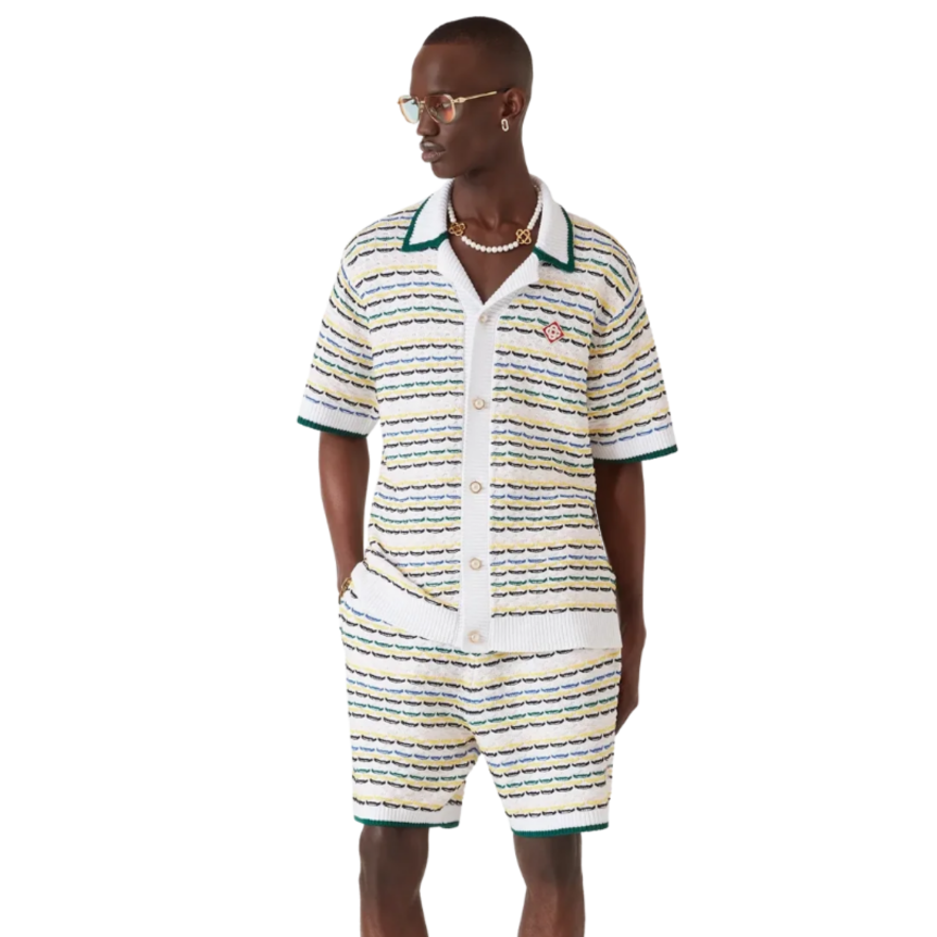 Short CASABLANCA coton point de tricot blanc multicolore