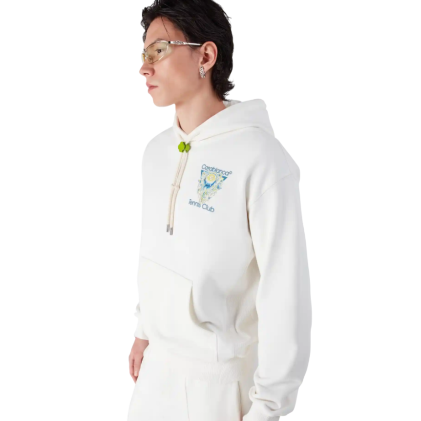 Sweat-shirt à capuche CASABLANCA molleton coton blanc Tennis Club Icon bleu jaune vert