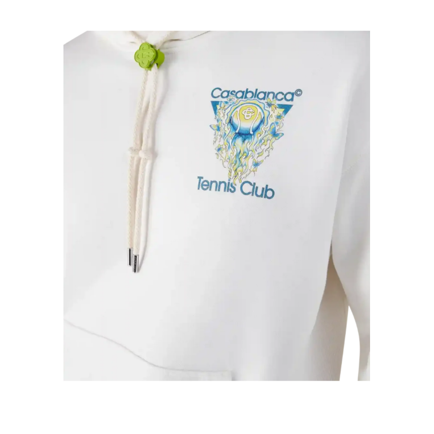Sweat-shirt à capuche CASABLANCA molleton coton blanc Tennis Club Icon bleu jaune vert