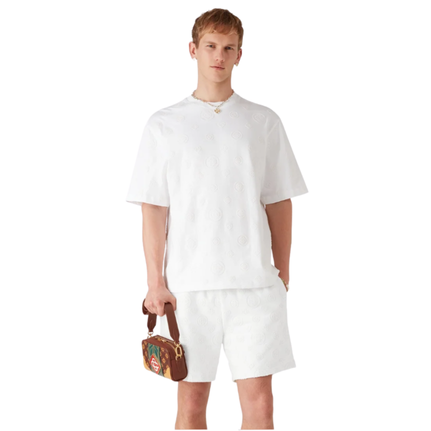 T-shirt oversize CASABLANCA coton bio blanc monogramme ton sur ton