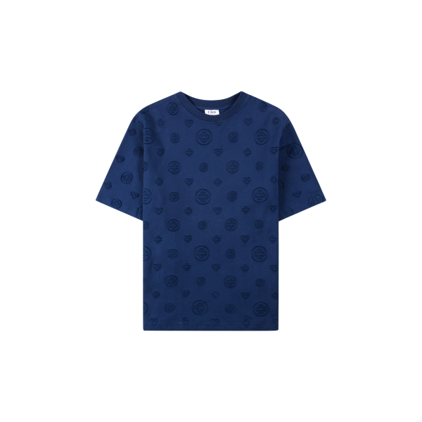 T-shirt oversize CASABLANCA coton bio bleu marine monogramme ton sur ton